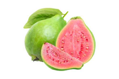 Pink guave with white background, tropical fruit