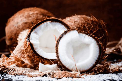 Fresh coconuts displayed on a table