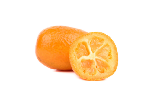 Kumquats with white background, tropical fruit