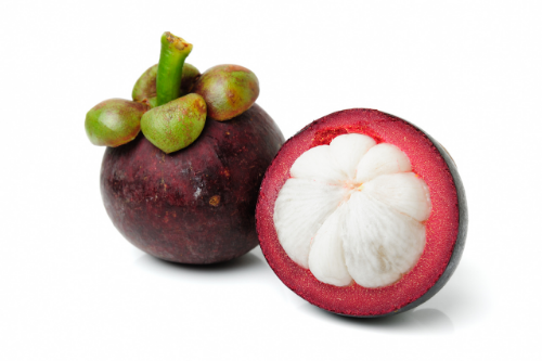 Mangosteen with white background, tropical fruit