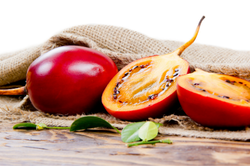 Sliced tamarillo fruit displaying on a table