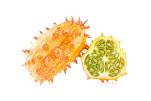 Kiwano / horned melon with white background, tropical fruit